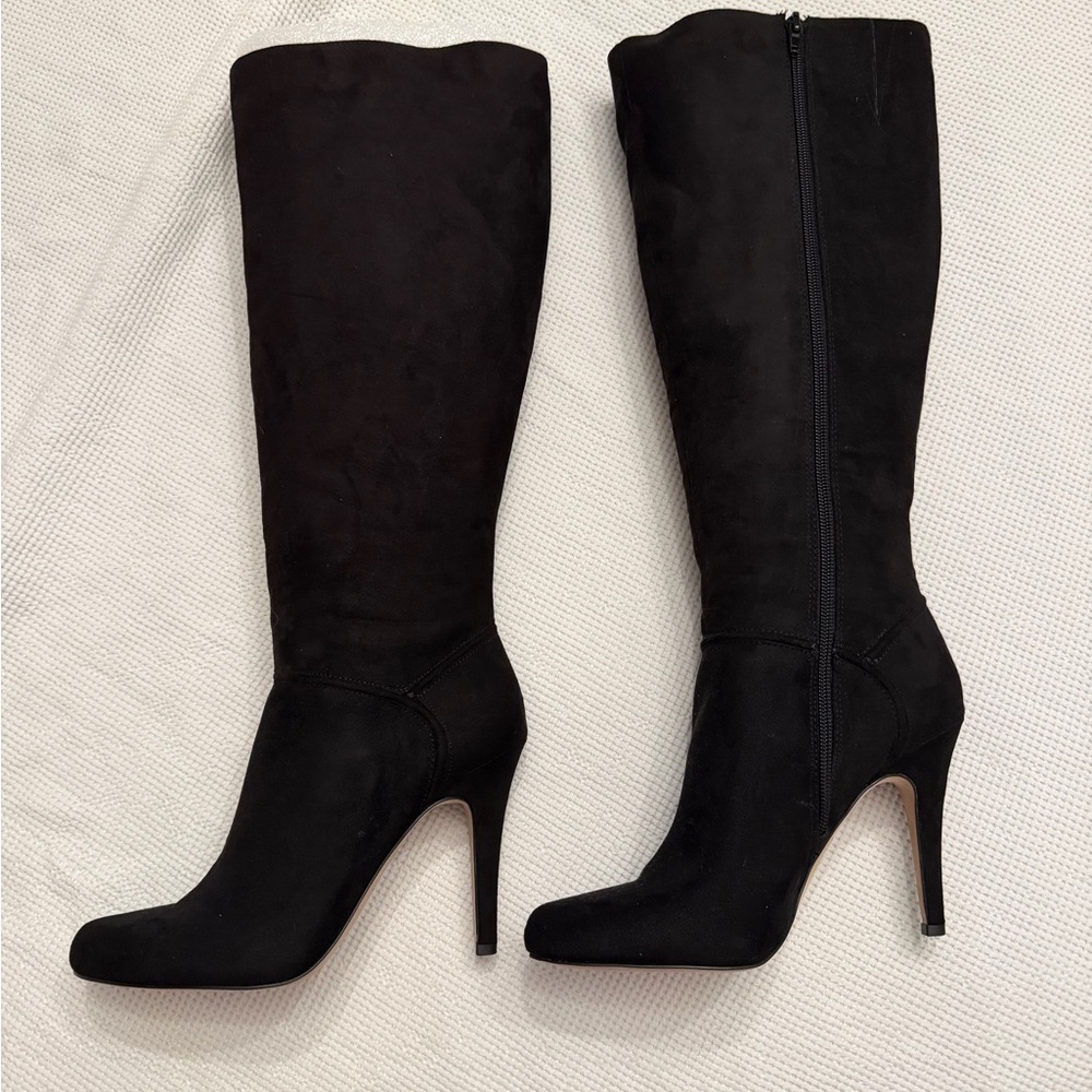 Elegant Black Knee-High Women's Boots suede feel